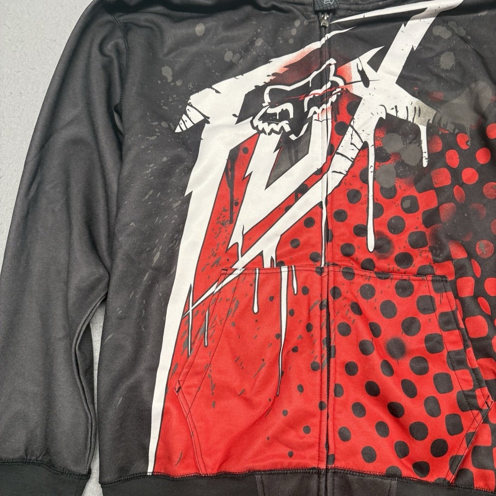 Vintage Fox Racing Hoodie Fill Zip Jacket Graffiti Y2K Size XL All Over Print